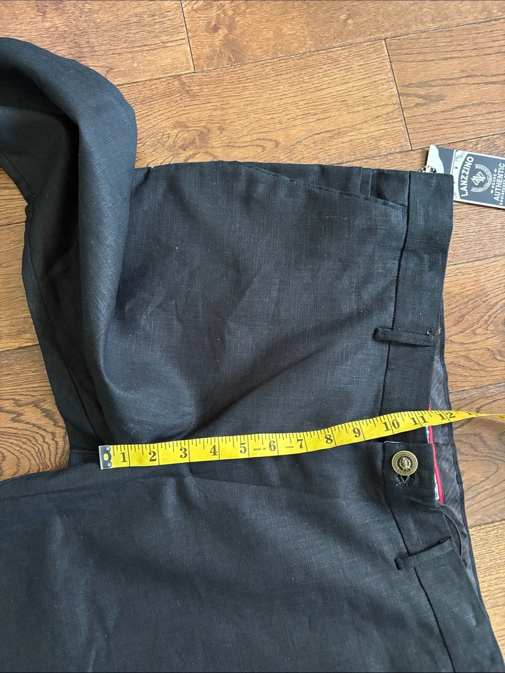 New NWT LANZZINO Mens Black Linen blend Dress Pants Classic Straight Fit Size 38